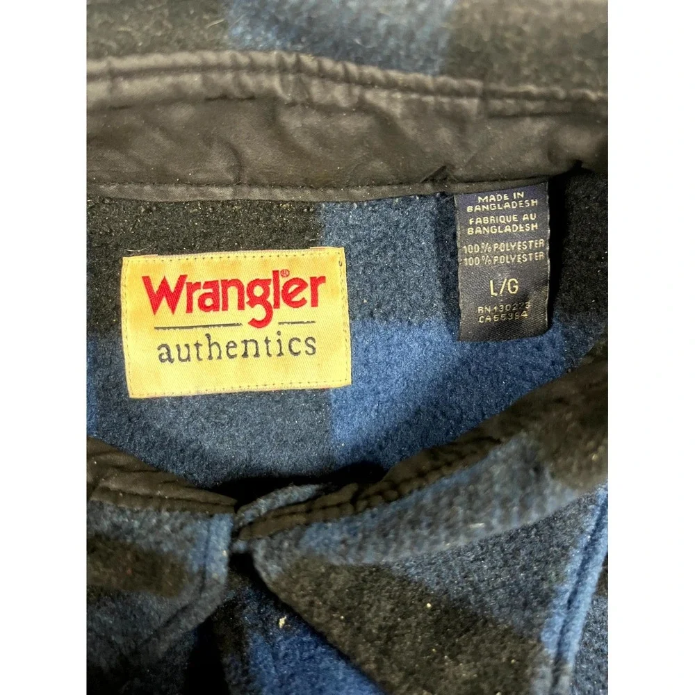 Wrangler Authentics Shacket Mens Large Blue Black Flannel Buffalo Plaid Lined
